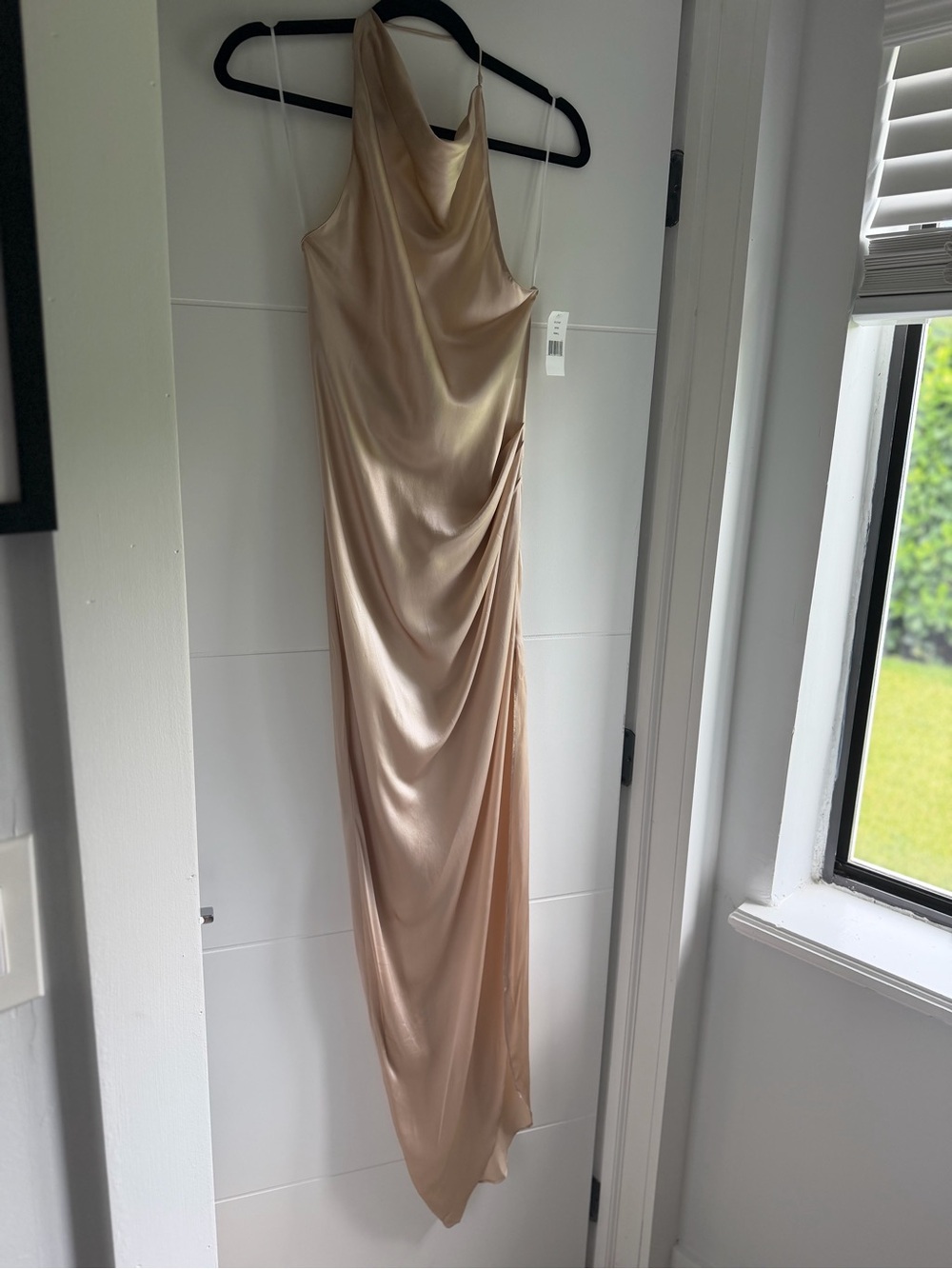 Amanda Uprichard Champagne Satin Cowl Neck Maxi Dress